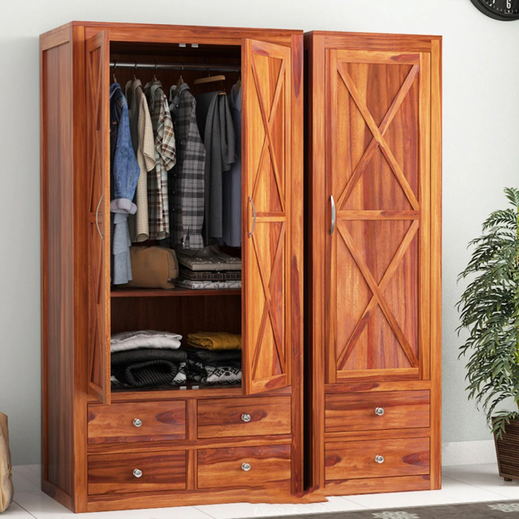3-Door Mirror Almirah — Wooden Almirah
